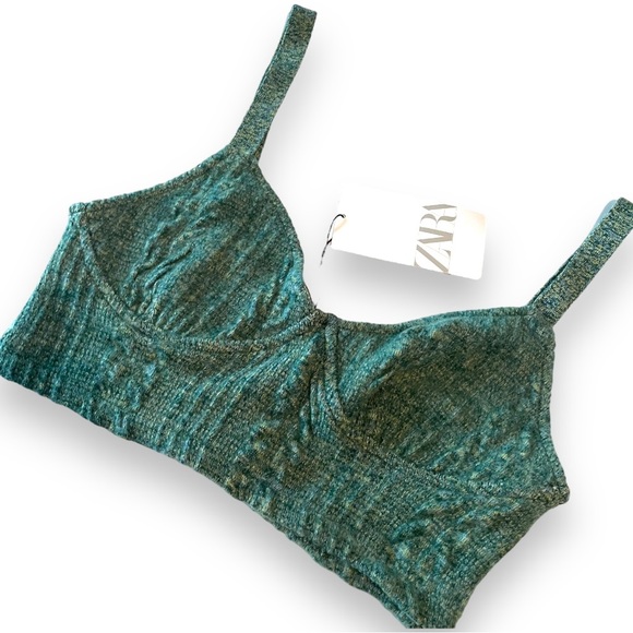 NWT Zara Marl Knit V-Neckline Corset Crop Top  In Color Green Size Medium - Picture 3 of 9
